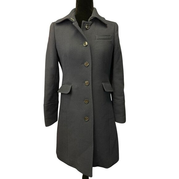 J.Crew Double Cloth Wool Blend Coat 4 Black Italy Fabric Button Front Tailored - Picture 4 of 16